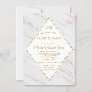 Elegante Diamond Rose Gold Marmor SWEET 16 Party Einladung