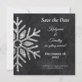 Elegante Diamond-Schneeflocken auf der Schwarzen H Save The Date