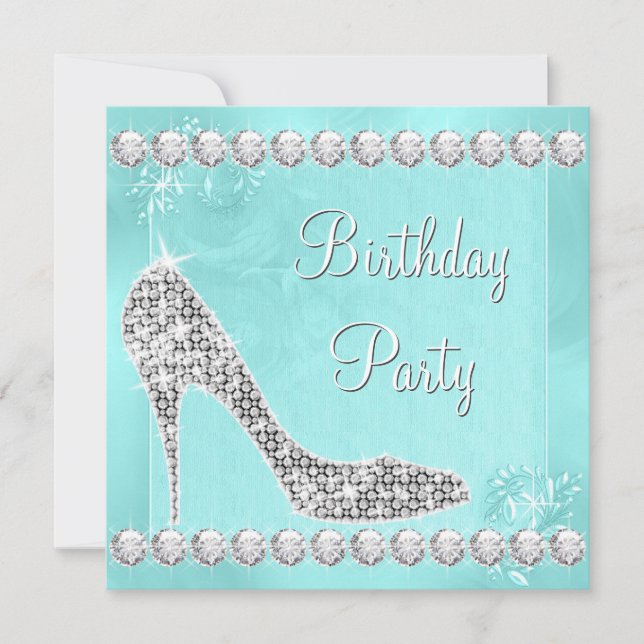 Elegante Diamond und Aquamarin Blue Birthday Party Einladung (Vorderseite)