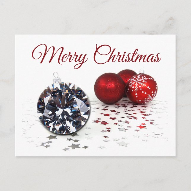 Elegante Diamond und Rote Weihnachtsschmuck Postkarte (Vorderseite)