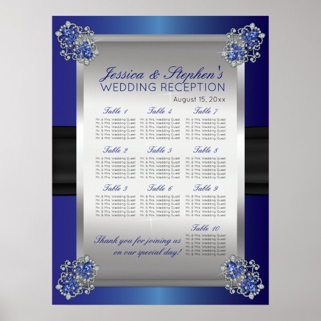 Elegante Diamonds Saphire Hochzeitssattelkarte Poster (Vorne)