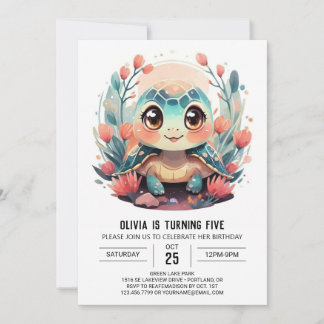 Elegante Digital Turtle Girl zum Geburtstag Einladung