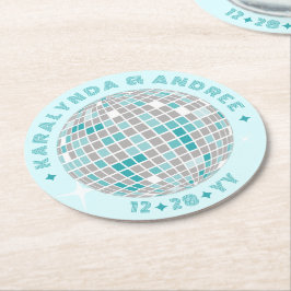 Elegante Disco Ball Aquamarin Runder Pappuntersetzer