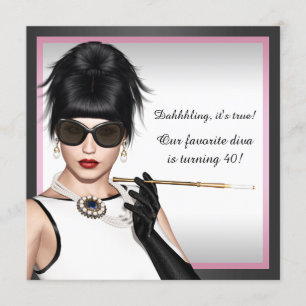 Elegante Diva Rosa und Schwarze Geburtstagsfeier Einladung
