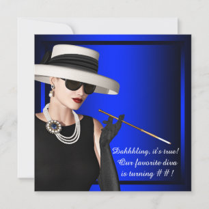 Elegante Diva Royalblaue Geburtstagsfeier Einladung