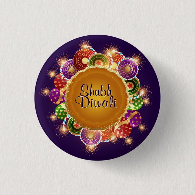 Elegante Diwali Farbenfrohe Feuerwerke Button (Vorderseite)