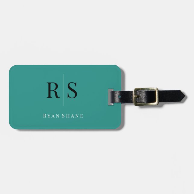 Elegante DIY Monogram Name & Info, Aquamarin Schwa Gepäckanhänger (Vorderseite horizontal)