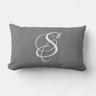 Elegante DIY White Script Monogram & Surname/Gray Lendenkissen