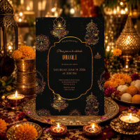 Elegante Diyas Schwarz und Goldene Diwali