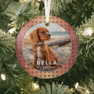Elegante Dog Pet Foto Goldene Schneeflocken Ornament Aus Glas