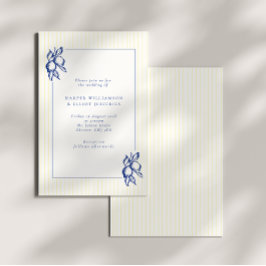 Elegante Doodle Blaue Zitronen & Streifen Hochzeit Einladung