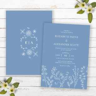 Elegante Doodle-Wildflower-Periwinkle-Hochzeit Einladung