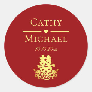 Elegante doppelte Zufriedenheit Rose Chinesische H Runder Aufkleber