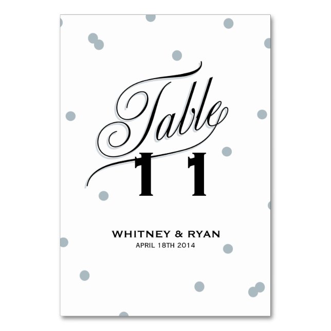 Elegante Dot Silver Table Cards Tischnummer (Vorderseite)