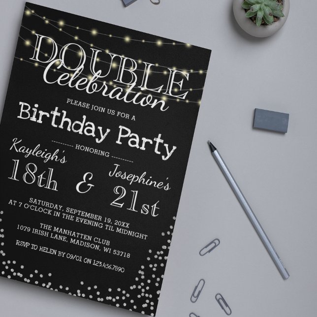 Elegante Double Celebration Birthday Party Einladung (Von Creator hochgeladen)