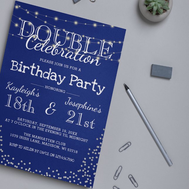 Elegante Double Celebration Birthday Party Einladung (Von Creator hochgeladen)
