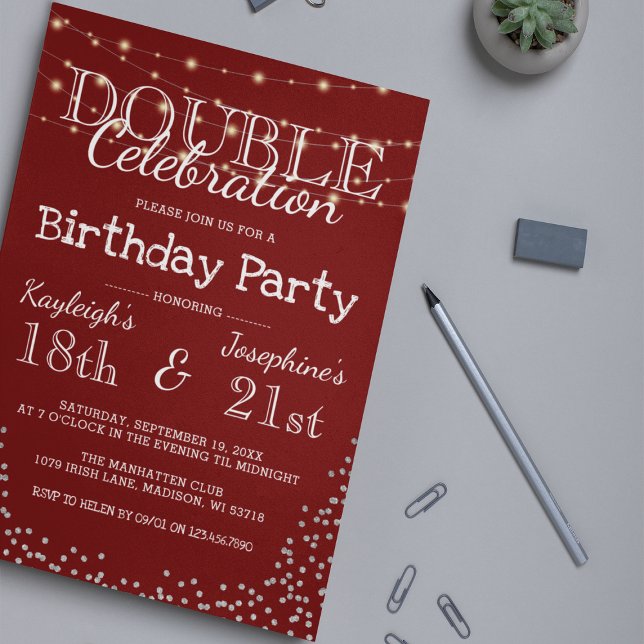 Elegante Double Celebration Birthday Party Einladung (Von Creator hochgeladen)
