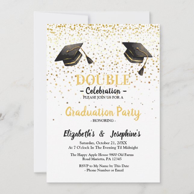 Elegante Double Celebration Graduation Party 2025 Einladung (Vorderseite)