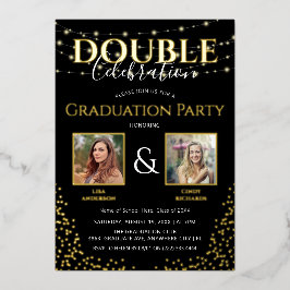 Elegante Double Celebration Graduation Party Gold Folieneinladung