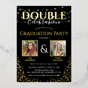 Elegante Double Celebration Graduation Party Gold Folieneinladung