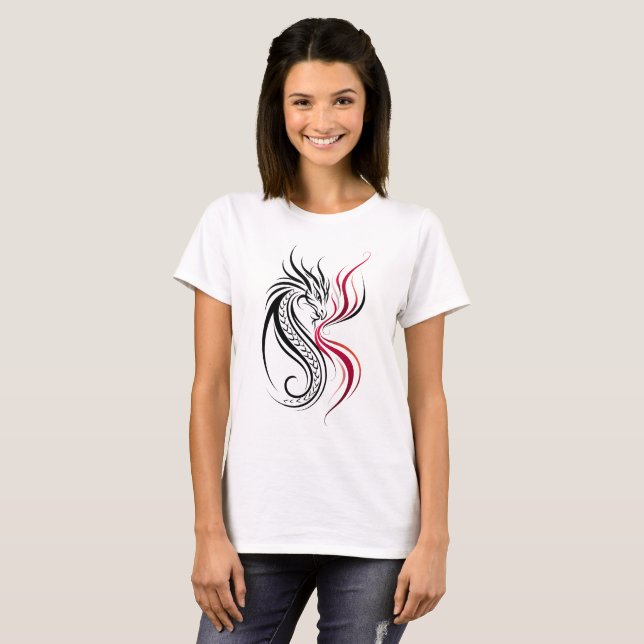 Elegante Dragon-Linienkunst T-Shirt (Vorne ganz)