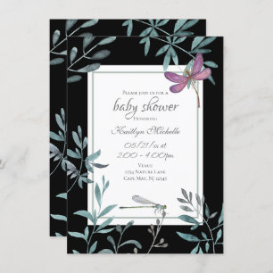 Elegante Dragonfly Garden Greenery Baby Shower Einladung