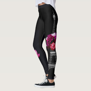 Elegante dramatische Pfingstrosen und Eiffelturm Leggings