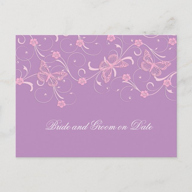 Elegante Dream Lavender Butterfly Rett-Datumskarte Ankündigungspostkarte (Vorderseite)
