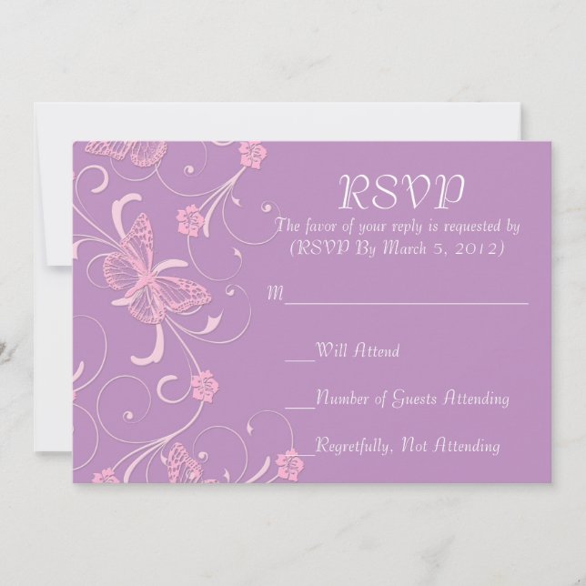 Elegante Dream Lavender Butterfly RSVP-Karte Einladung (Vorderseite)