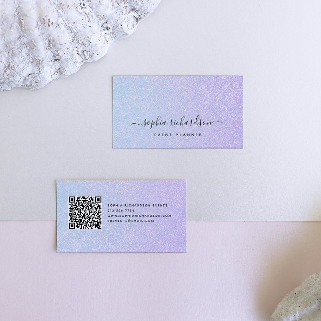 Elegante Dreamy Pastel mit QR-Code Visitenkarte (This trendy, pastel glitter look business card features a QR code on the back)