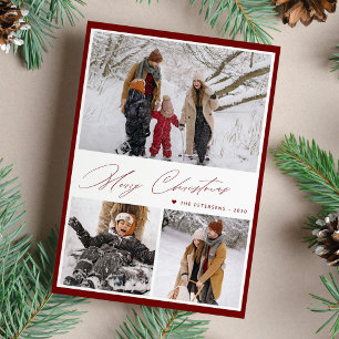 Elegante Drehbuch Merry Christmas 3 Foto Collage Feiertagskarte