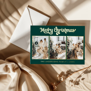 Elegante Drei-Foto-Tiefgrün-Frohe-Weihnachten Folien Feiertagskarte