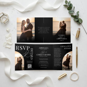 Elegante dreiteilige Foto-Hochzeitseinladung Dreifach-gefaltete Programmkarte