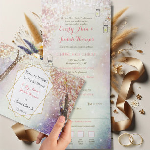 Elegante dreiteilige Herzblatt-Hochzeitseinladung Dreifach Gefaltete Einladung
