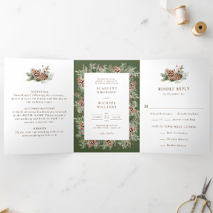 Elegante dreiteilige Hochzeitseinladung aus Kiefer Dreifach Gefaltete Einladung