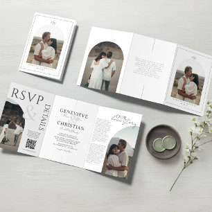 Elegante dreiteilige Hochzeitseinladung mit Fotos Dreifach-gefaltete Programmkarte