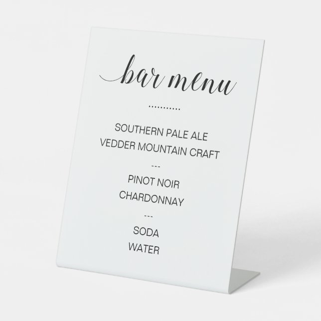 Elegante Drink Bar Menu Wedding Sockelschild (Vorderseite)