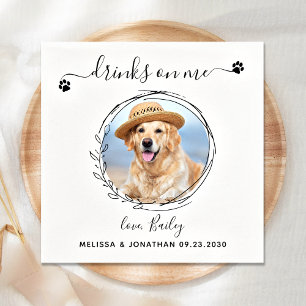 Elegante Drinks auf mir Haustier Foto Hochzeit Serviette