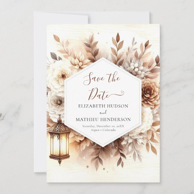 Elegante, druckbare Rustikale Hochzeit Save The Date (Vorderseite)