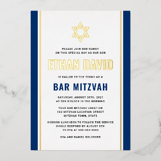 Elegante dunkelblaue Bar-Mizwa Stern-Davids-Stern Folieneinladung