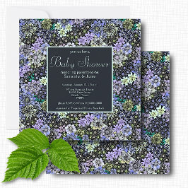 Elegante dunkelblaue botanische Blumen-Baby-Party Einladung
