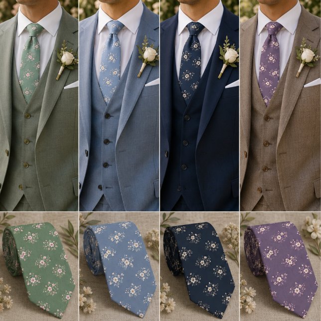 Elegante dunkelblaue Ditsy-Blumen Krawatte (Von Creator hochgeladen)