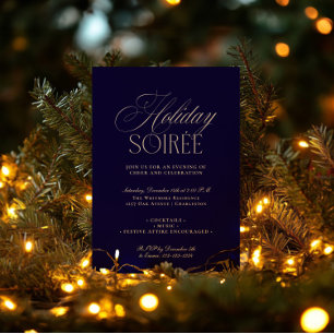 Elegante dunkelblaue Einladung zur Weihnachtsdinne