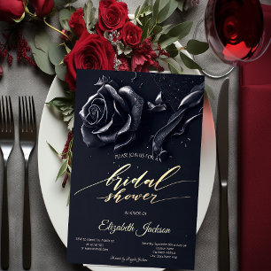 Elegante dunkelblaue Rosen gothic Brautparty Einladung