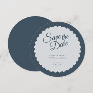 Elegante dunkelblaue Schrift Scallop Hochzeit Save The Date