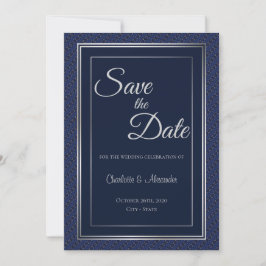 Elegante dunkelblaue Silberne Grenzhochzeit Rettet Save The Date