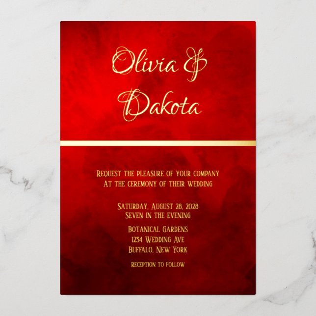 Elegante, dunkelblaue Wasserfarbenhochzeit Folieneinladung (Vorderseite)