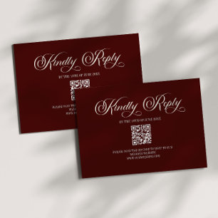 Elegante Dunkelburgunder-Hochzeits-QR-Code-RSVP-Ka RSVP Karte