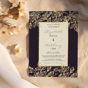Elegante dunkelburgundische goldene Luxusblütenhoc Einladung