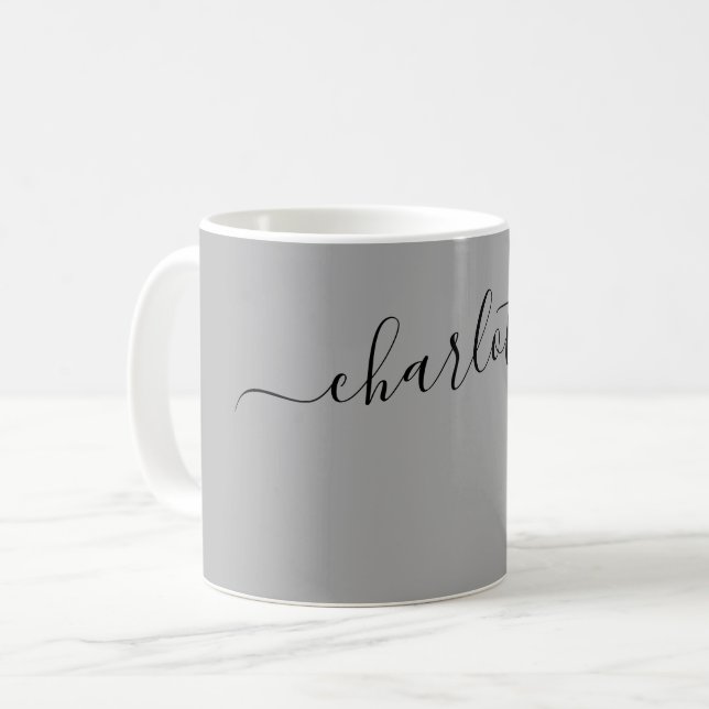 Elegante dunkelgraue Farbe moderne Name personalis Kaffeetasse (Vorderseite Links)